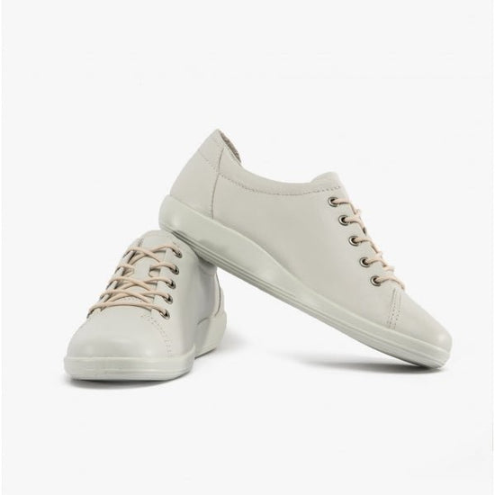 ECCO Soft 2.0 Tie Ladies Leather Shoes White - Shuperb