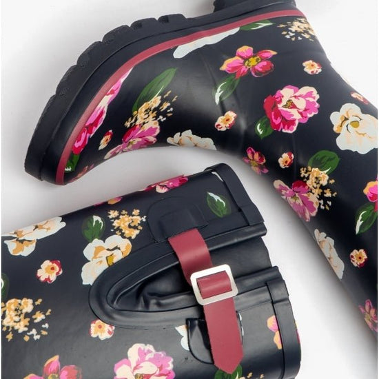 Lunar GARDEN FLORAL Ladies Rubber Wellingtons Navy - Shuperb