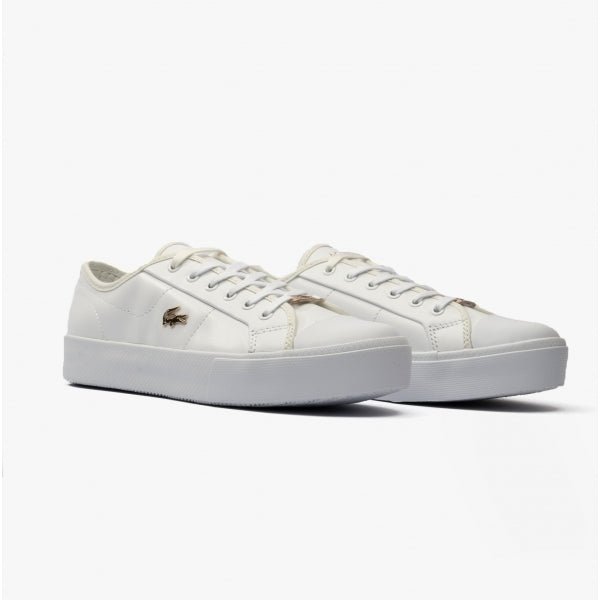 Lacoste ZIANE PLUS GRAND Ladies Canvas Trainers White/Gold - Shuperb