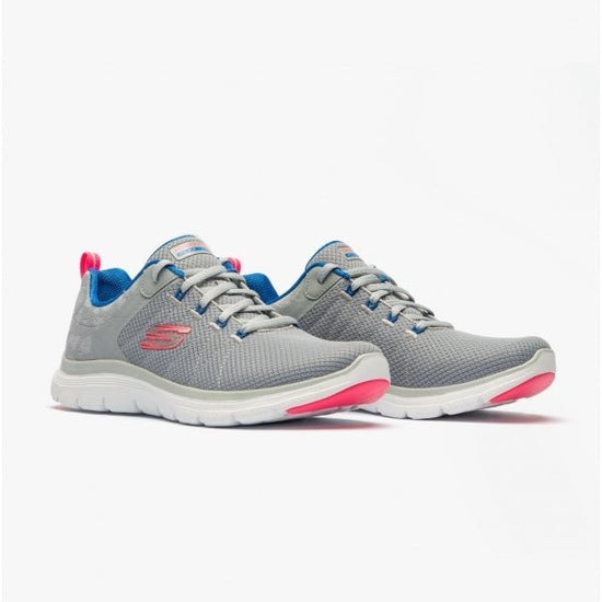 Skechers FLEX APPEAL 4.0 - ELEGANT WAYS Ladies Lace - Up Trainers Grey/Multi - Shuperb