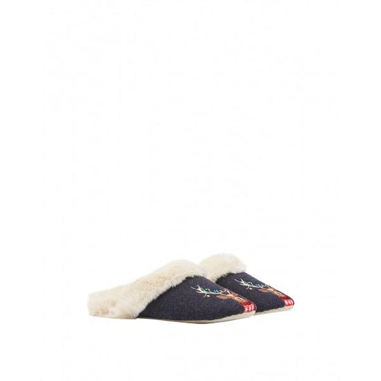 Joules SLIPPET LUXE Ladies Textile Slippers Reindeer - Shuperb