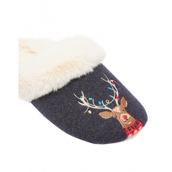 Joules SLIPPET LUXE Ladies Textile Slippers Reindeer - Shuperb