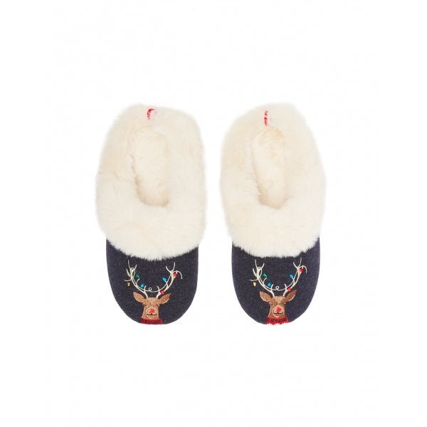 Joules SLIPPET LUXE Ladies Textile Slippers Reindeer - Shuperb