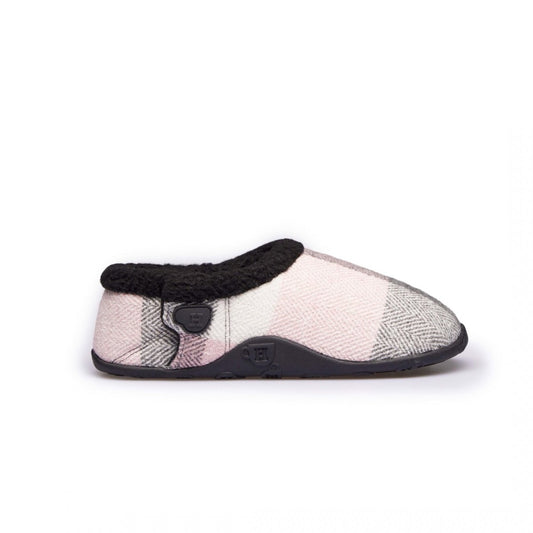 Homeys CHARLOTTE Ladies Full Slippers Pink/Grey/Cream Check - Shuperb