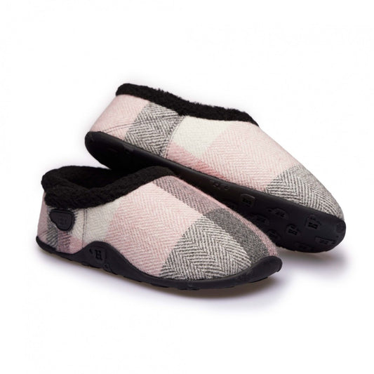 Homeys CHARLOTTE Ladies Full Slippers Pink/Grey/Cream Check - Shuperb