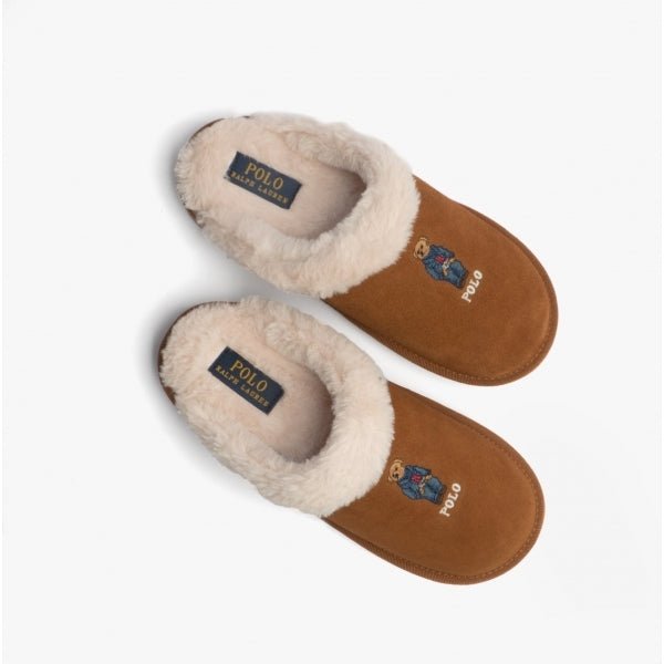 Polo Ralph Lauren KAYLEIGH SCUFF BEAR Ladies Suede Mule Slippers Snuff - Shuperb