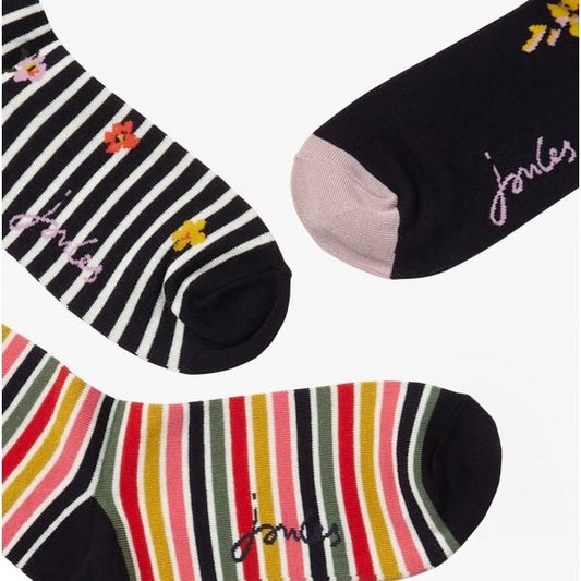 Joules EXCELLENT EVERYDAY 3PK Ladies Socks French Navy Floral: UK 4 - 8 - Shuperb