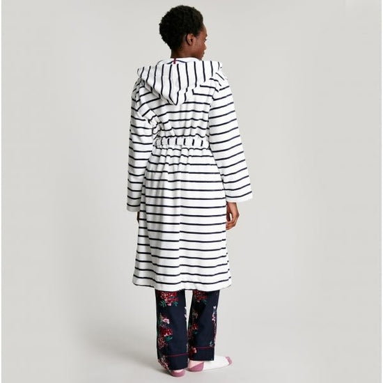 Joules RITA Ladies Dressing Gown White/Navy Stripe - Shuperb