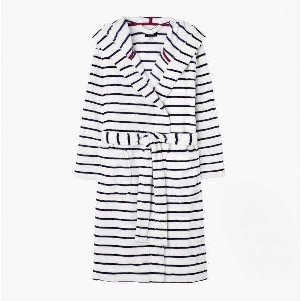 Joules RITA Ladies Dressing Gown White/Navy Stripe - Shuperb