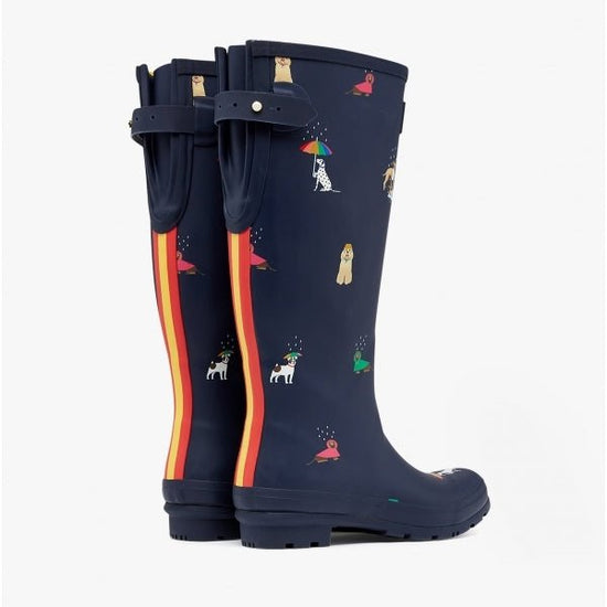 Joules WELLY PRINT Ladies Rubber Wellies Navy Rainbow Dog - Shuperb