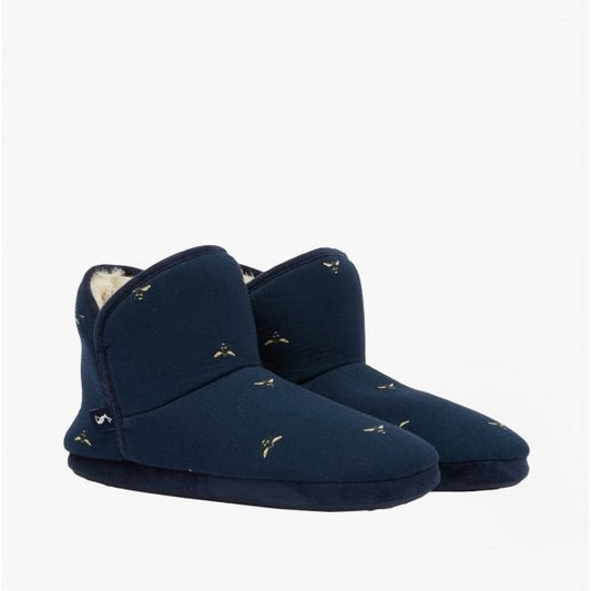 Joules CABIN Ladies Textile Slippers Navy Bees - Shuperb