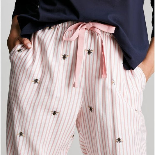 Joules LUNA LIGHT Ladies Pyjama Bottoms Pink Bee Stripe - Shuperb