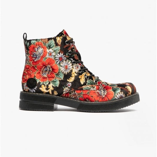 Rieker 72010 - 90 Ladies Floral Boots Black Multi - Shuperb