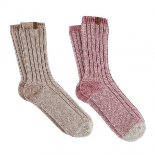 Totes Isotoner TWIN PACK CHUNKY TWIST WOOL BOOT Female Socks Blush / Oatmeal: One Size - Shuperb