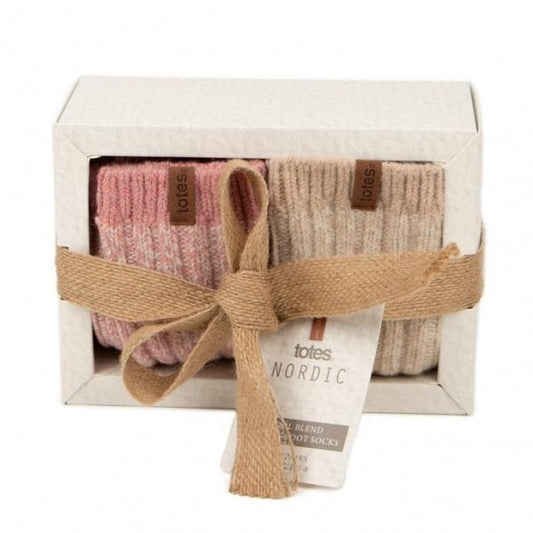 Totes Isotoner TWIN PACK CHUNKY TWIST WOOL BOOT Female Socks Blush / Oatmeal: One Size - Shuperb