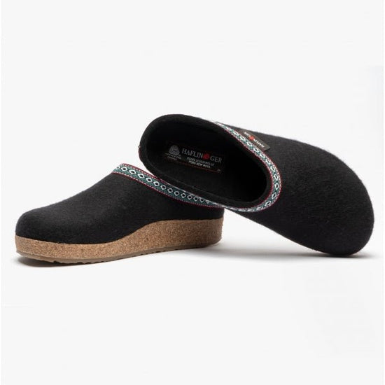 Haflinger FRANZL Ladies Wool Slippers Black - Shuperb