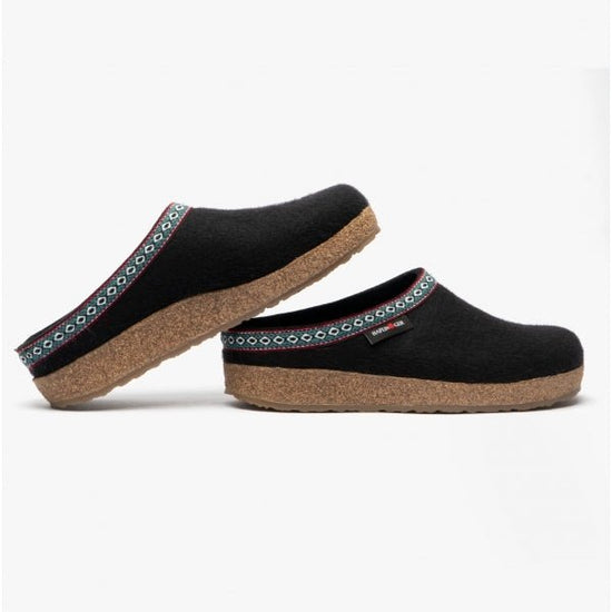 Haflinger FRANZL Ladies Wool Slippers Black - Shuperb