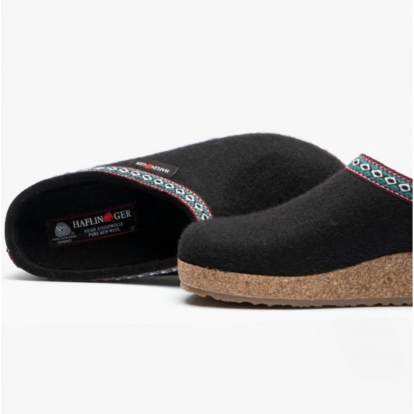 Haflinger FRANZL Ladies Wool Slippers Black - Shuperb