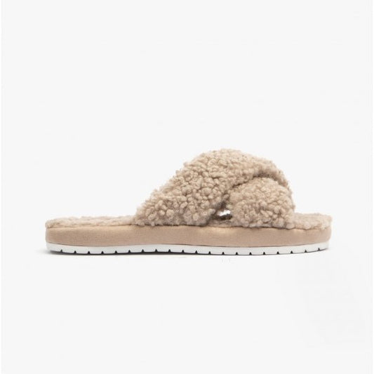 Skechers COZY SLIDE Ladies Slippers Taupe/Natural - Shuperb