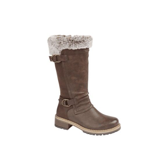 Cipriata FLORICA Ladies Faux Fur Collar Calf Length Boots Brown - Shuperb