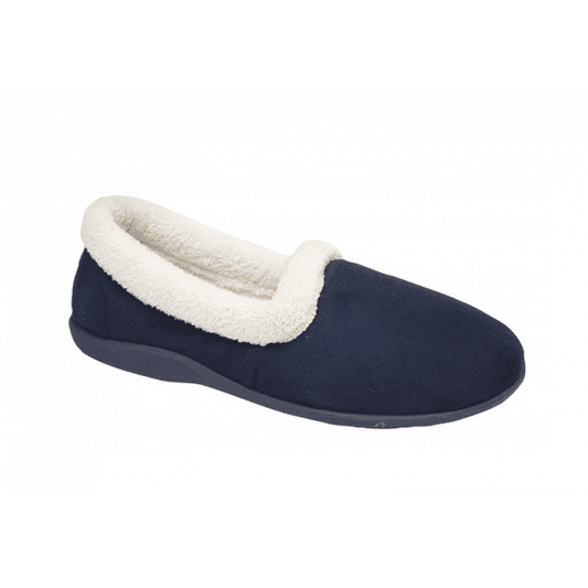 Sleepers SANDIE II Ladies Textile Collared Full Slippers Navy - Shuperb