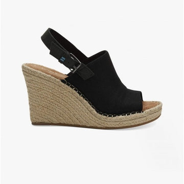 TOMS MONICA Ladies Slingback Wedge Sandals Black - Shuperb