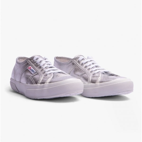 Superga 2750 METALLIC CANVAS Ladies Trainers Grey Silver - Shuperb