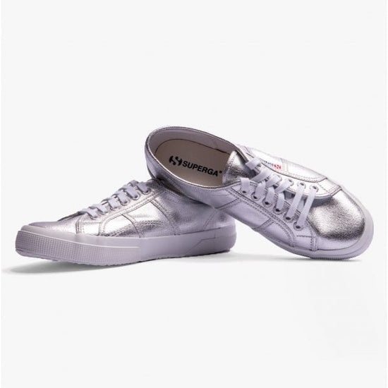 Superga 2750 METALLIC CANVAS Ladies Trainers Grey Silver - Shuperb