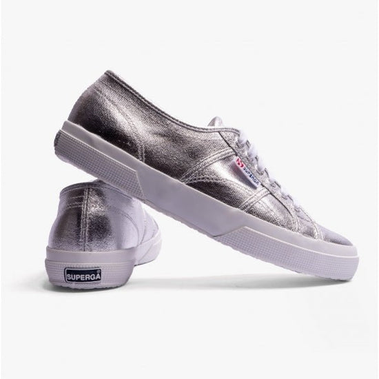 Superga 2750 METALLIC CANVAS Ladies Trainers Grey Silver - Shuperb