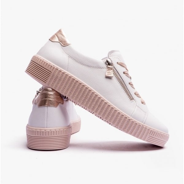 Gabor WISDOM Ladies Leather Trainers White/Rose - Shuperb