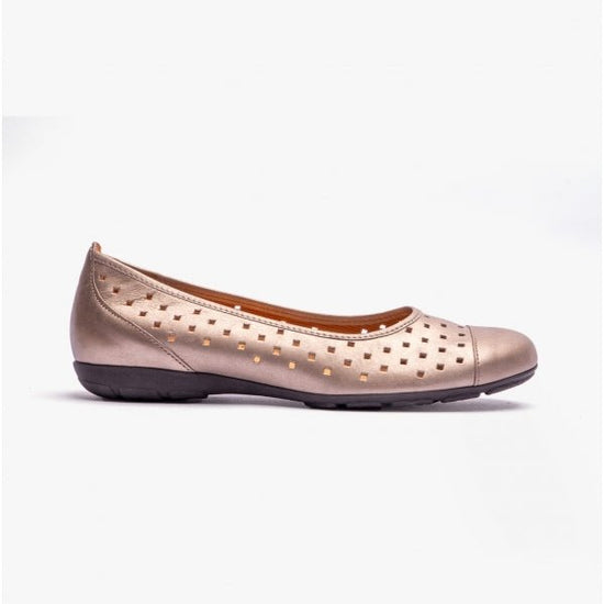 Gabor RUFFLE Ladies Leather Ballet Flats Gold - Shuperb