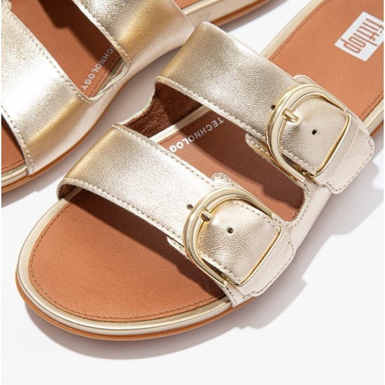 FitFlop GRACIE Ladies Strappy Buckle Sliders Platino - Shuperb