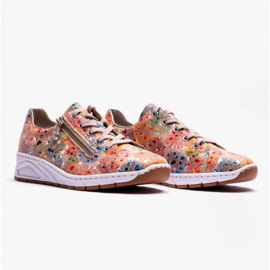 Rieker N3302 - 91 Ladies Wedge Trainers Ginger/Multi - Shuperb