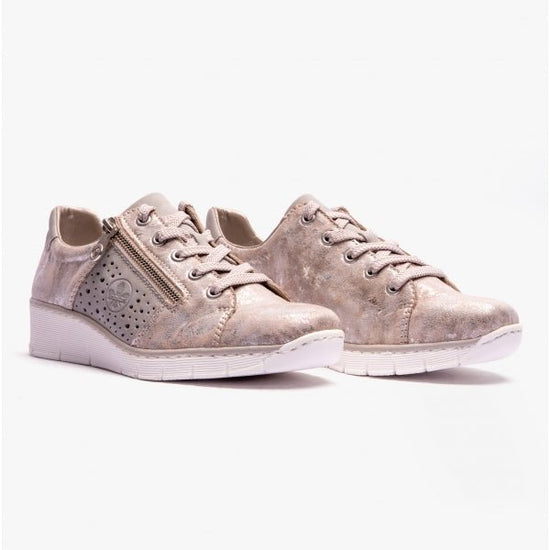 Rieker 53715 - 90 Ladies Wedge Trainers Metallic Cement - Shuperb