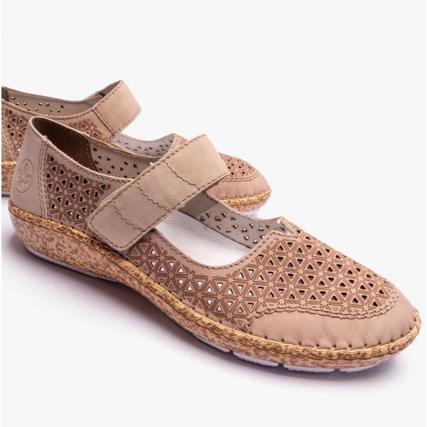 Rieker 44864 - 60 Ladies Leather Shoes Beige - Shuperb