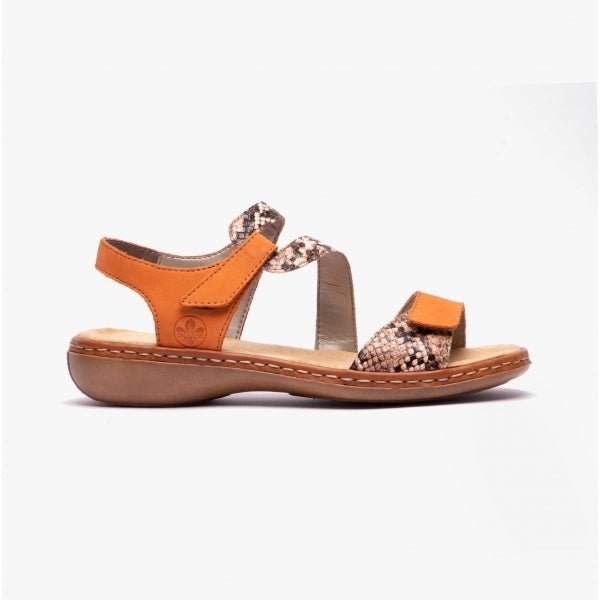 Rieker 659C7 - 38 Ladies Strappy Sandals Orange/Snake - Shuperb