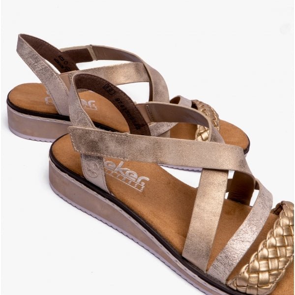 Rieker V3663 - 90 Ladies Crossover Sandals Gold - Shuperb