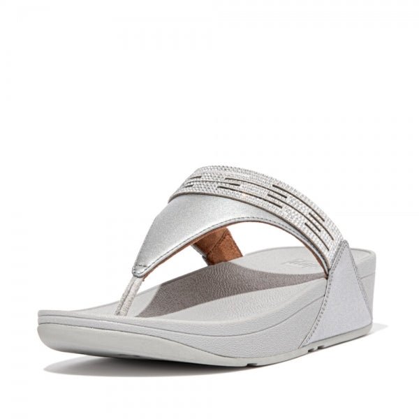 FitFlop LULU LASERCRYSTAL Ladies Toe - Post Sandals Silver - Shuperb