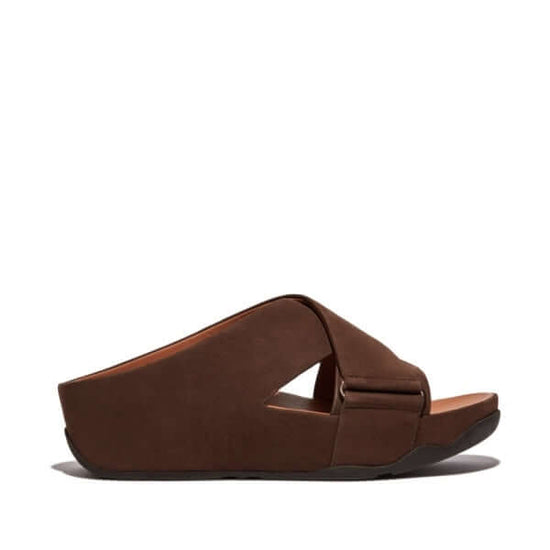 FitFlop SHUV Ladies Nubuck Cross Sliders Chocolate Brown - Shuperb