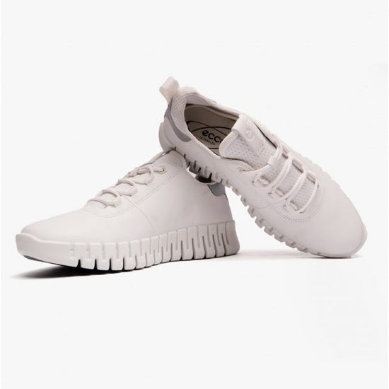 ECCO GRUUV Ladies Leather Sneakers White/Light Grey - Shuperb