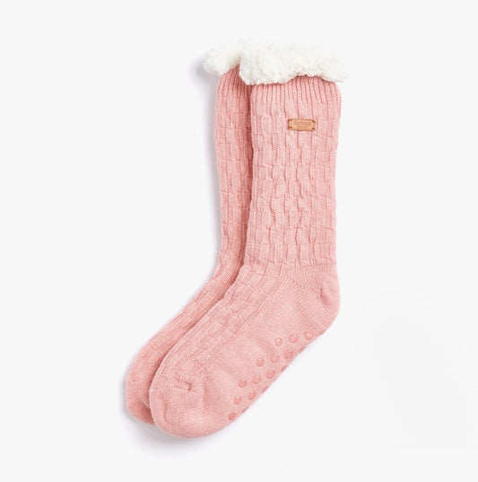 Barbour CABLE KNIT LOUNGE SOCK Womens Socks Dusty Pink - Shuperb