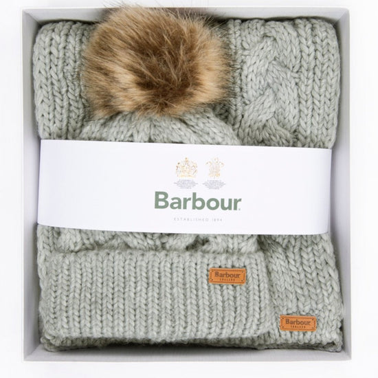 Barbour PENSHAW BEANIE & SCARF Womens Gift Set Grey - Shuperb