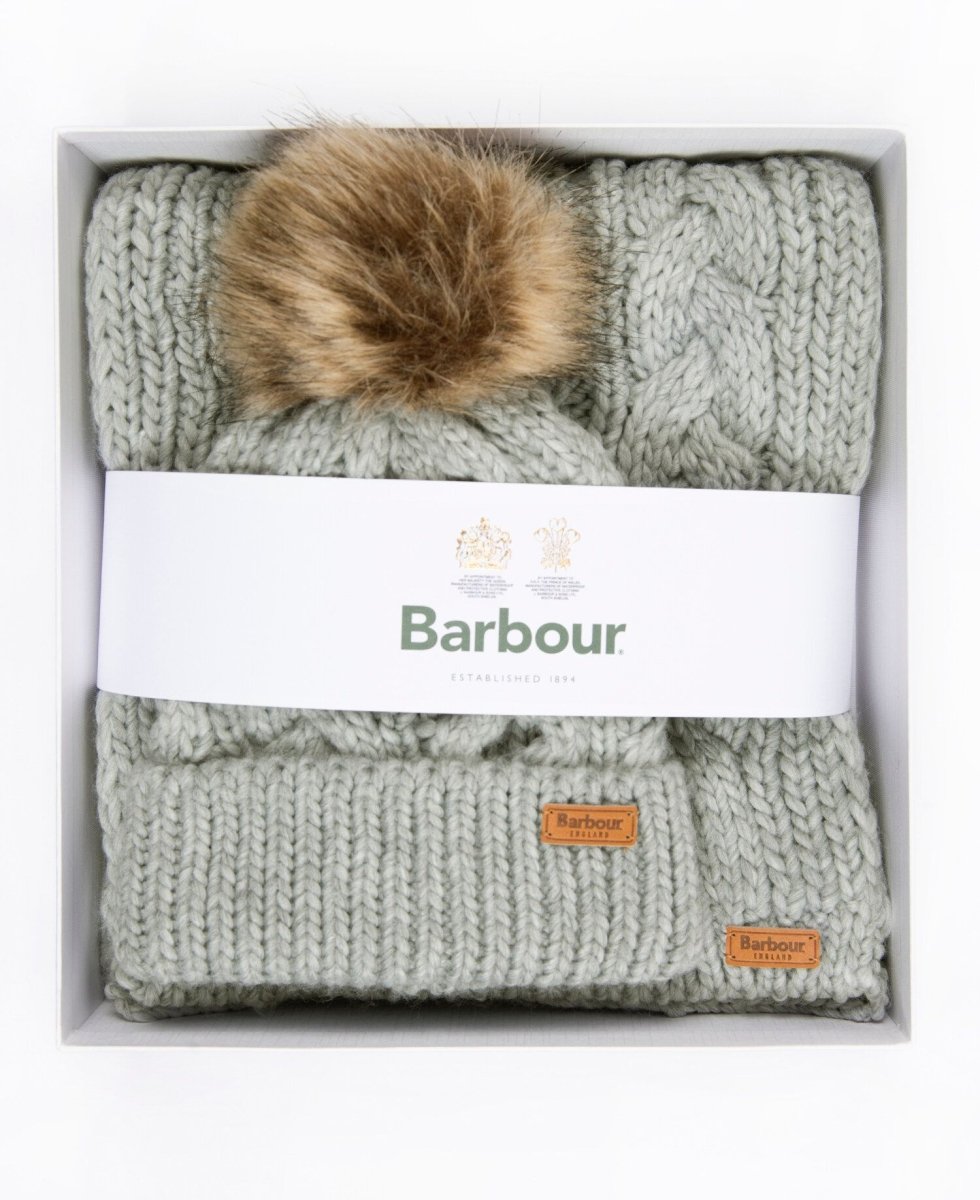 Barbour PENSHAW BEANIE & SCARF Womens Gift Set Grey - Shuperb