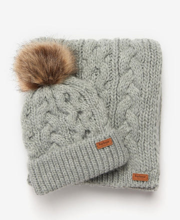 Barbour PENSHAW BEANIE & SCARF Womens Gift Set Grey - Shuperb