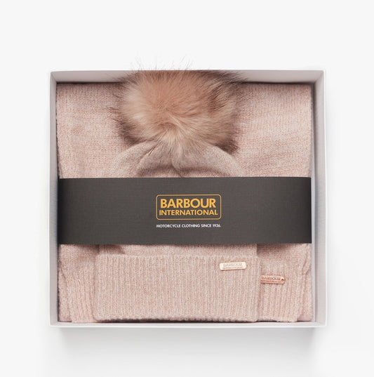 Barbour SPARKLE BEANIE & SCARF Womens Gift Set Pink - Shuperb