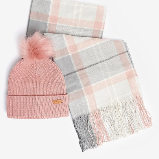 Barbour DOVER BEANIE & HAILES SCARF Womens Gift Set Pearl Grey - Shuperb