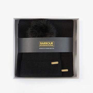 Barbour MALLORY BEANIE & SCARF Womens Gift Set Black - Shuperb