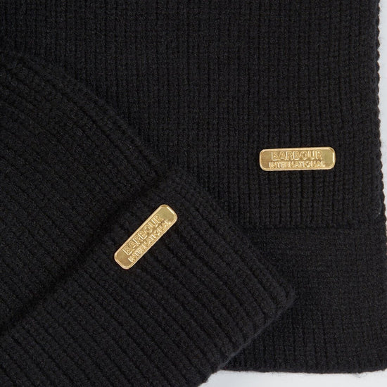 Barbour MALLORY BEANIE & SCARF Womens Gift Set Black - Shuperb