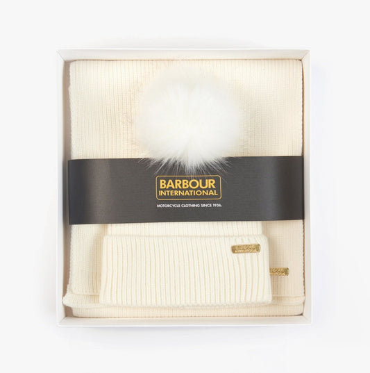 Barbour MALLORY BEANIE & SCARF Womens Gift Set Optic White - Shuperb