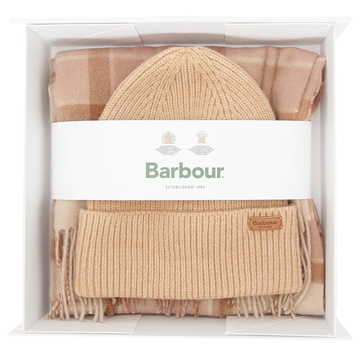 Barbour AUBREY BEANIE & SCARF Gift Set Womens Camel - Shuperb